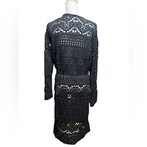 Anthropologie Pointelle Knit Black Long Tie Waist Sweater Cardigan Size L NWT - Picture 5 of 6